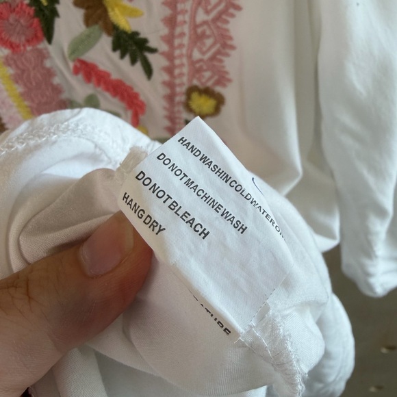 Solitaire Floral Embroidered Split V-Neck Boho Popover Tunic Roll Tab Sleeve L - Picture 6 of 6